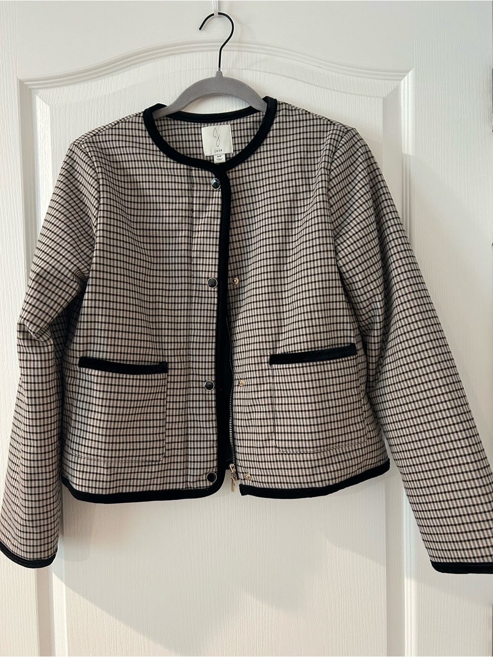Joie Black and Cream Checked Boxy Blazer